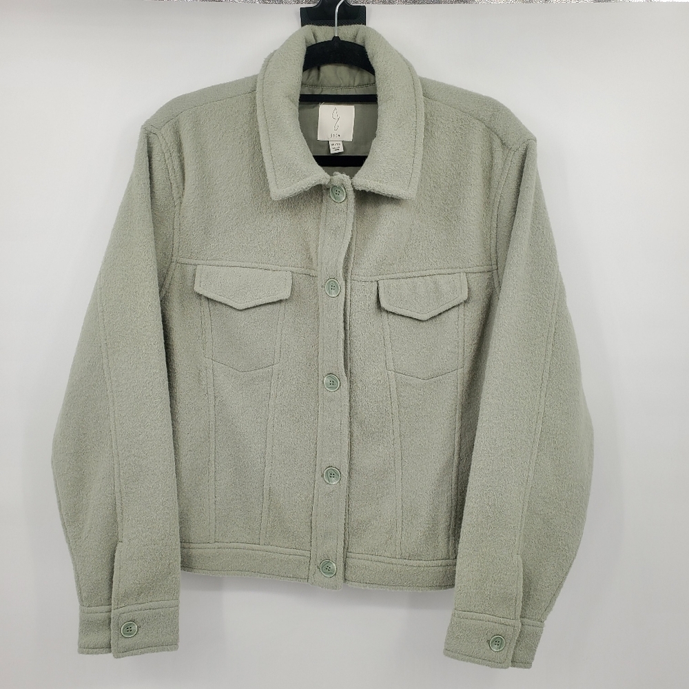 ♧♧ Joie Fuzzy Sage Green Trucker Style Jacket Size XL - Picture 1 of 11